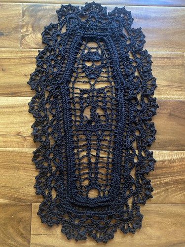 Rare Large Handmade Crocheted Black Skull Doily 100% Cotton Lace 12”* 22”