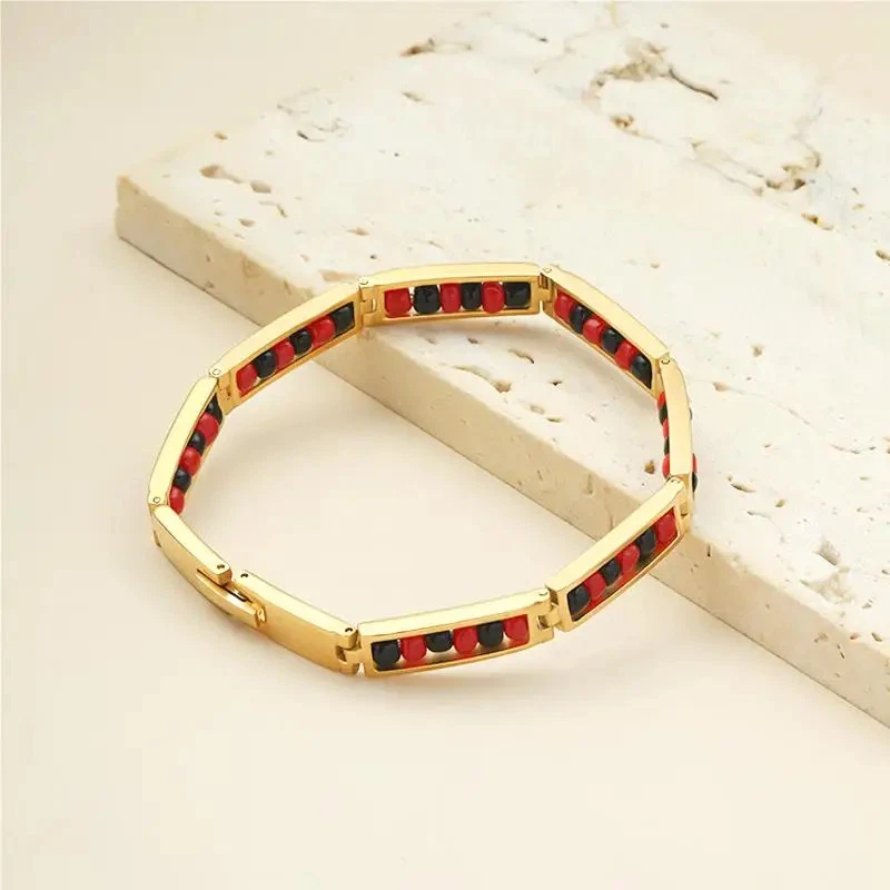 Stainless Steel Beaded Bracelet Women Colorful Adjustable Link Chain Jewelry - Image 4 of 4