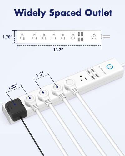 6 Outlet Surge Protector with 4 USB Ports - Overload Protection & 6Ft Extension - Picture 9 of 10