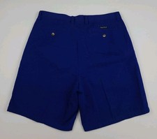 Vintage 90s Nautica Royal Blue Cotton Pleated Chino Shorts Vtg USA Sail Sport 35