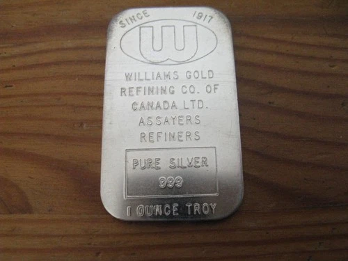 1 oz 999 Silver Williams Gold Refining Company of Canada Ltd. Assayers Refiners