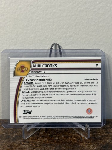 2024-25 Bowman U Chrome Audi Crooks #9 1° Bowman Viola Lava - Iowa State - Foto 2 di 2