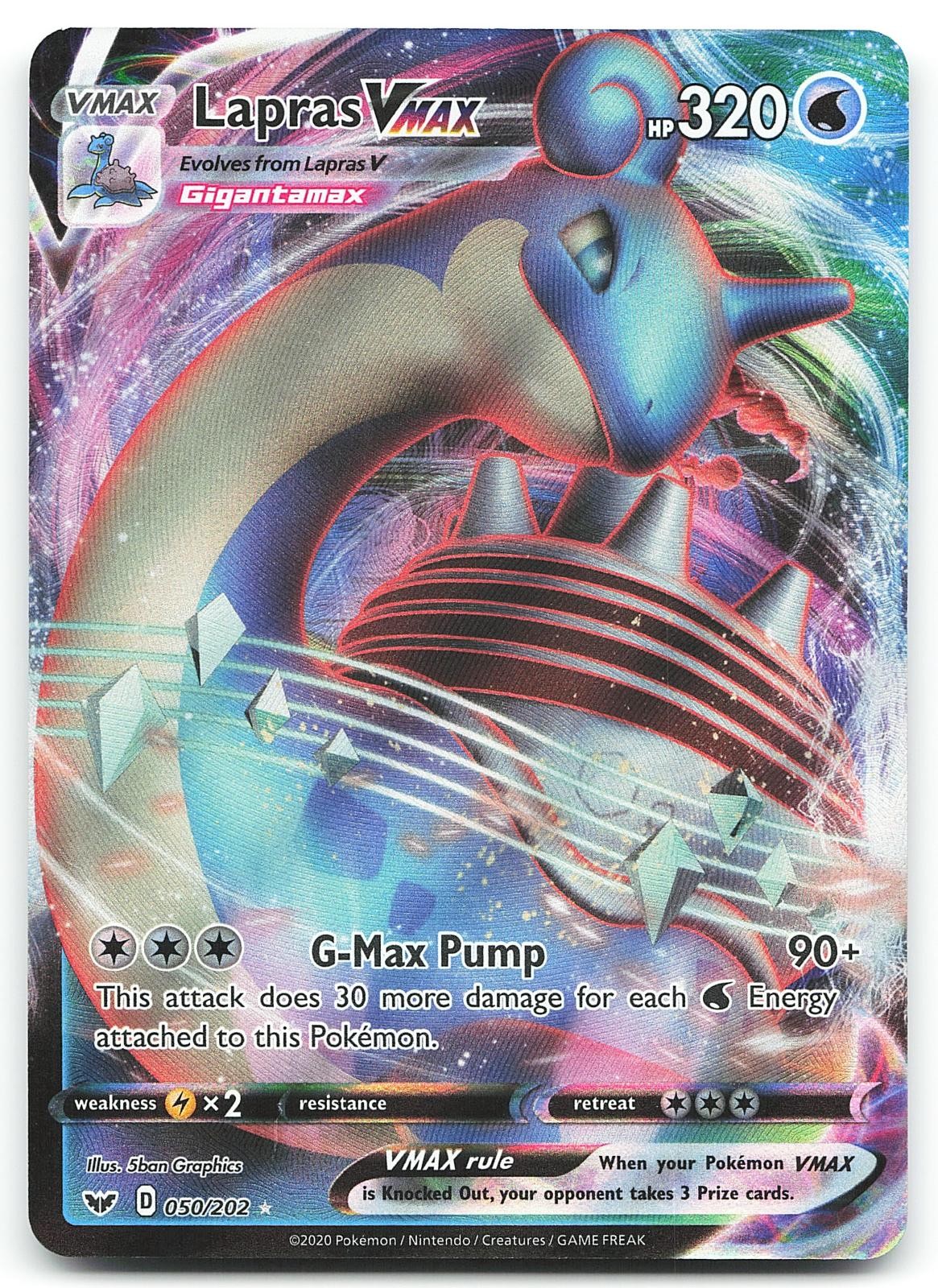 Lapras VMAX 050/202 Sword & Shield Base Set Holo Ultra Rare Pokemon Card NM