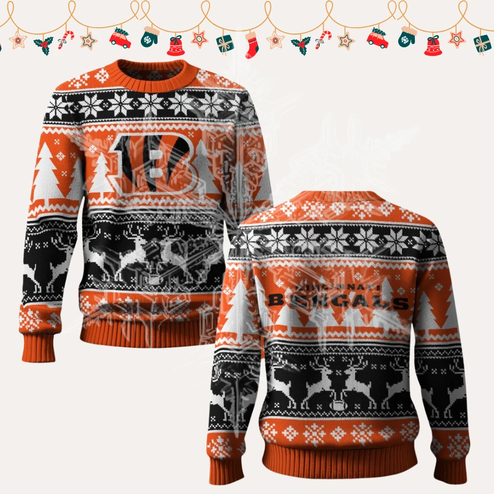 Christmas Cincinnati Bengals Reindeer Football Ugly Sweater
