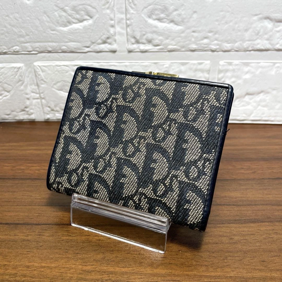 Portefeuille Christian Dior Gamaguchi double pli trotteur bleu marine