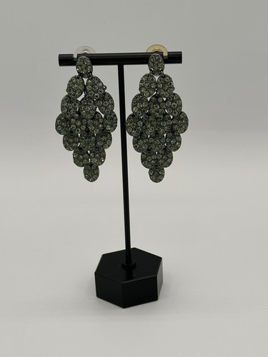 Silver Tone and Gray Chandelier Dangle Rhinestone Pierced Earrings - Picture 4 of 6