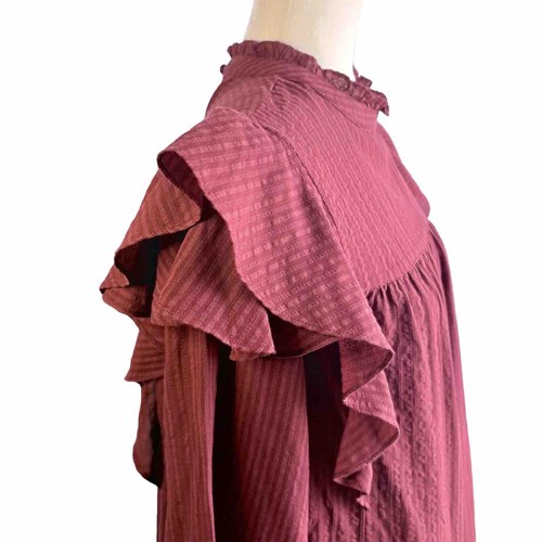 Wild Fable Women’s Dress Ruffle Peasant Size L Burgundy Long Sleeve Babydoll - Picture 7 of 12