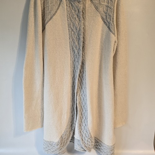 Prana Angelica Duster Cardigan Zopfmuster Long Strick Pullover Stehkragen Grobstrick Gr. XL - Bild 3 von 9
