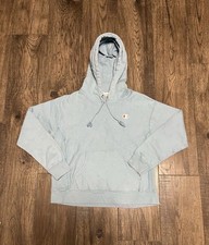 Champion Reverse Weave Hoodie Sweatshirt Light Blue Pullover Logo Men Size Small