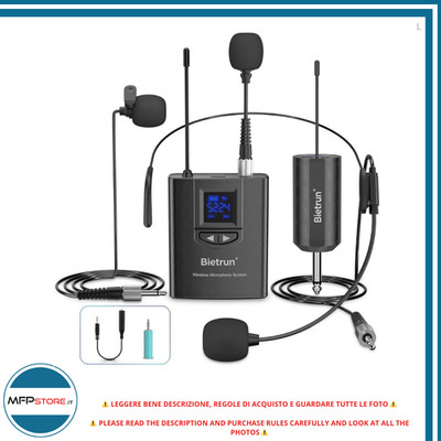 Bietrun 3in1 Wireless Mikrofon UHF Handheld, Lavalier Und Headset 50M