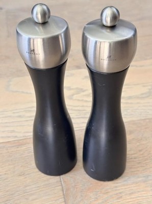 Vintage Peugeot Salt & Pepper Mills Beautiful Dark Wood Silver Tops 8.5 