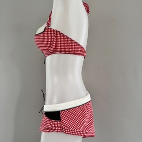 AGENT PROVOCATEUR Red Gingham CALAMITY Cowgirl Swim Bikini Bra Top Shorts 36C L