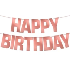 KatchOn, Shiny Rose Gold Happy Birthday Banner - 10 Feet, Pre Strung | Rose G...