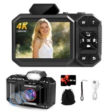 4K Digital Camera, FHD Vlogging Camera for YouTube with 64GB Card, 64MP Autof...