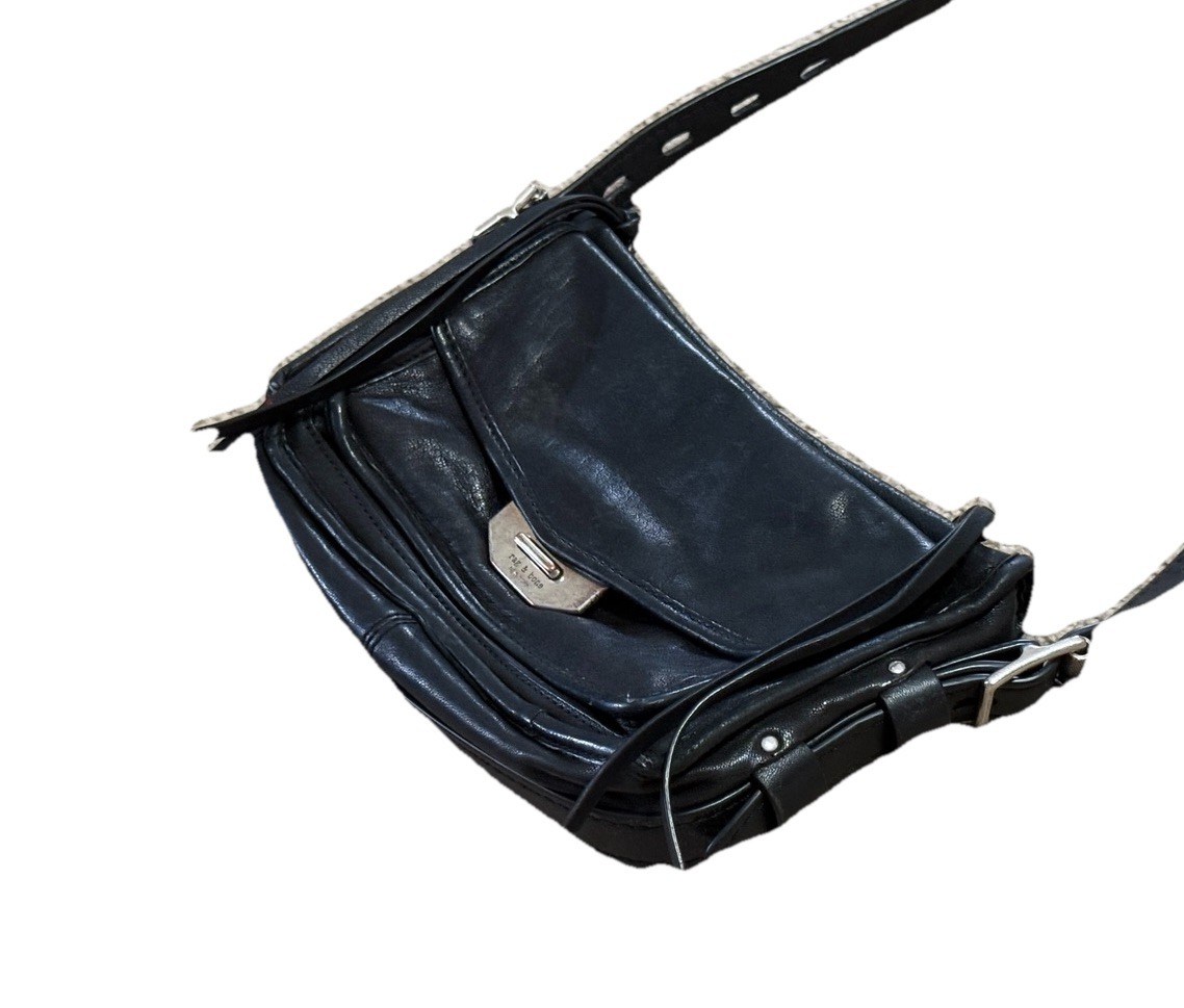 Rag & Bone Small Field Messenger Bag Black Leather Crossbody Purse Silver Metal
