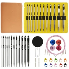 Tunisian Crochet Hooks Set with Cable 3-10mm Aluminum Lnterchangeable Crochet