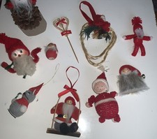 Vintage Wood Santa Nisse Elves Ornaments Lot 9 Old Danish Style