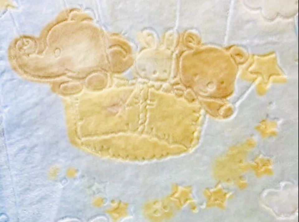 Manta Visón Bebé De Colección Globo Aire Caliente Oso Conejito Elefante Estrellas Repujado ¡RARA! Foto 4 de 4