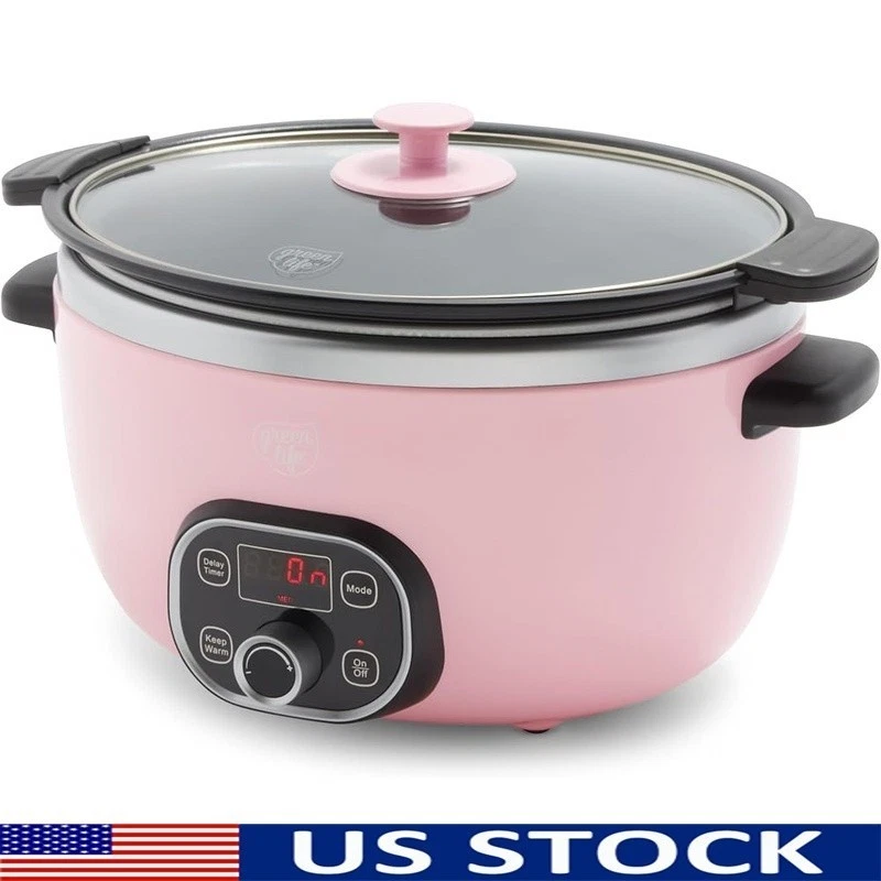 6QT Ceramic Nonstick Slow Cooker W/ Glass Lid Dishwasher Safe Meal Prep New