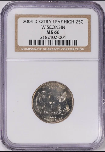 2004 D Extra High Leaf Wisconsin State Quarter 25C NGC MS 66