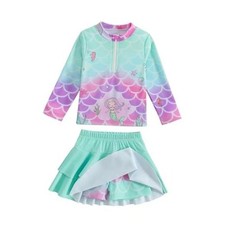 Girls Rash Guard Swimsuit Set UPF 50 Long Sleeve Two 7 Years Little Mermaid
