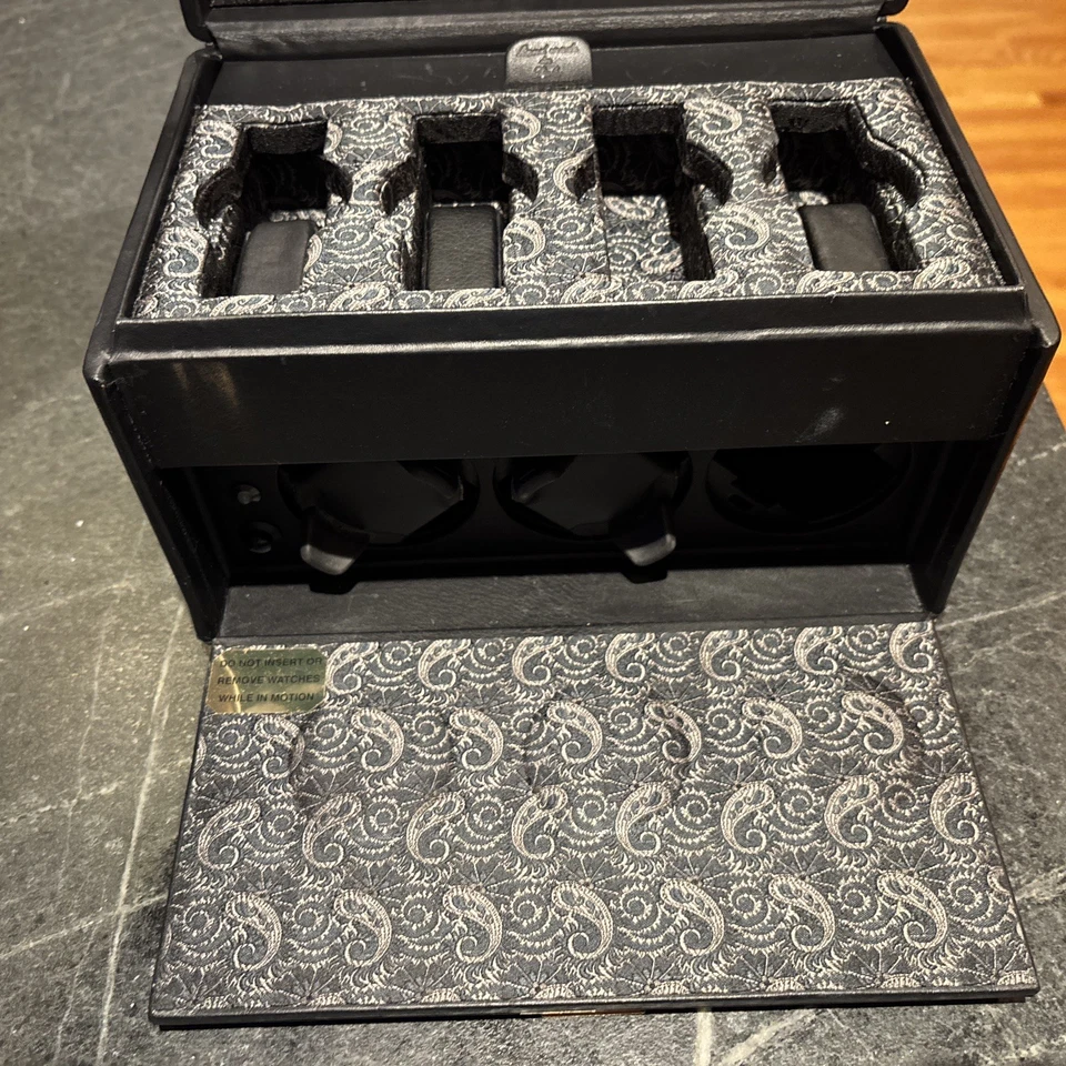Reloj Automático Scatola Del Tempo Cuero Negro Enrollador Caja Paisley Interior Foto 4 de 4
