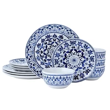 Medallion Radiance 12 Piece Stoneware Dinnerware Plate Bowl Dish Set, Service...