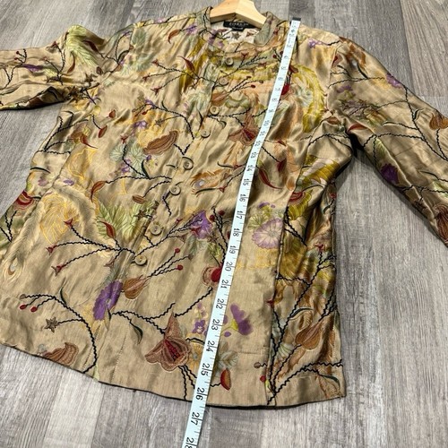 Citron Multicolor Embroidered Linen Silk Floral Jacket - M - Picture 3 of 8