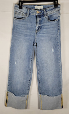 Risen Jeans Juniors 7 Light Wash Straight Leg Distressed Stretch 5-Pocket