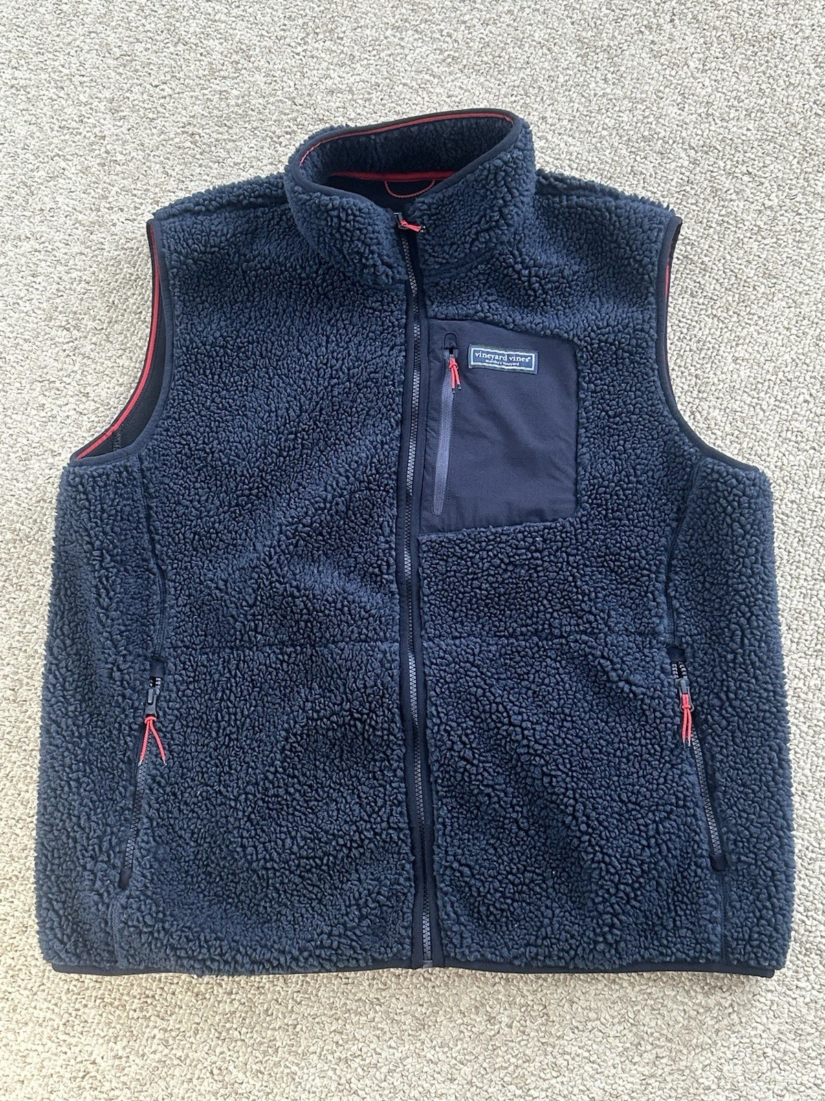 Vineyard Vines Martha's Vineyard Full Zip Sherpa Vest Men's Size XL Navy Blue