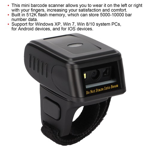 Scanner Black Mini Wireless 2.4G Handheld Wearable Ring Barcode Scanner(U DTS - Picture 2 of 22