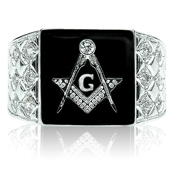 ANILLO MASÓNICO MASÓNICO PLATA CUADRADO NEGRO CRISTAL RODIO TALLA 8 9 10 11 12 13 Foto 2 de 2