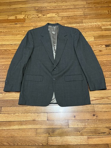 Vintage Bill Blass Mens Blazer Jacket 44L Gray Houndstooth 2 Button Sport Coat