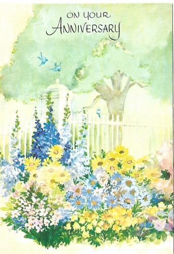ANNIVERSARY CARD - approx 5 x 7.5" Garden of Multicolor Flowers w/Envelope
