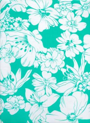Oilcloth Fabric Elegant Floral Victoria Aqua Pattern Sold in Yard or Bolt