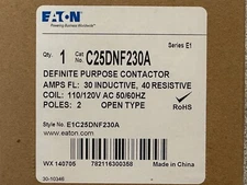 NEW Eaton C25DNF230A Definite Purpose Contactor 2 Pole 600V 30A 110/120VAC Coil