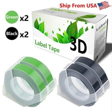 (2Green+2Black) LabelTape 3D Fit For Dymo S0717900 Junior Embosser Home