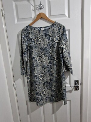 H&M x William Morris & Co Dress UK 10 Blue White Floral Midi Marigold 3/4 Sleeve