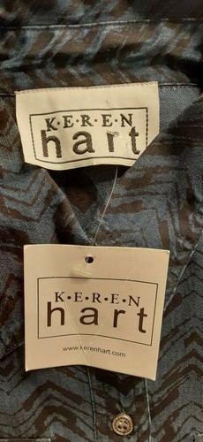 Keren Hart Blue Black Roll Tab Sleeves Western Style Shirt Size S NWD - Picture 4 of 4