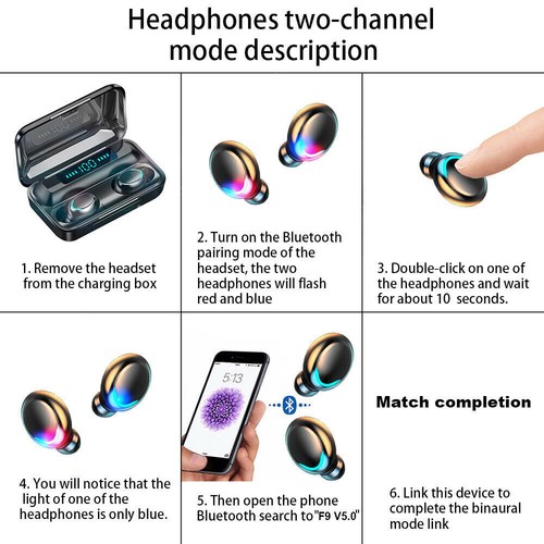 TWS Bluetooth 5.0 Headset Wireless Earphones In-Ear Earbuds Stereo Headphones - Picture 4 of 17