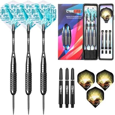 CyeeLife 22g Steel tip darts set with case Aluminum and PVC Shafts Extra Flights
