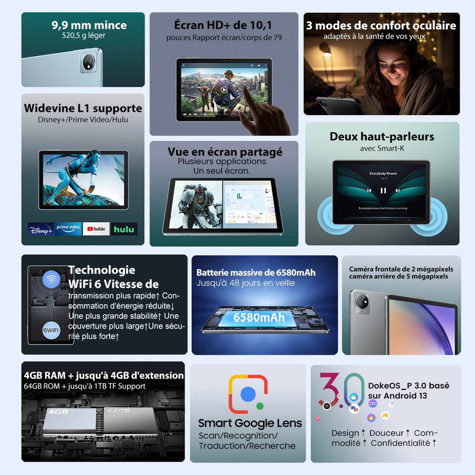 Blackview Tab 70 Wifi Tablette 10,1 pouces Android 13 6580mAh 8Go+64Go BT5.0 - Photo 2/4