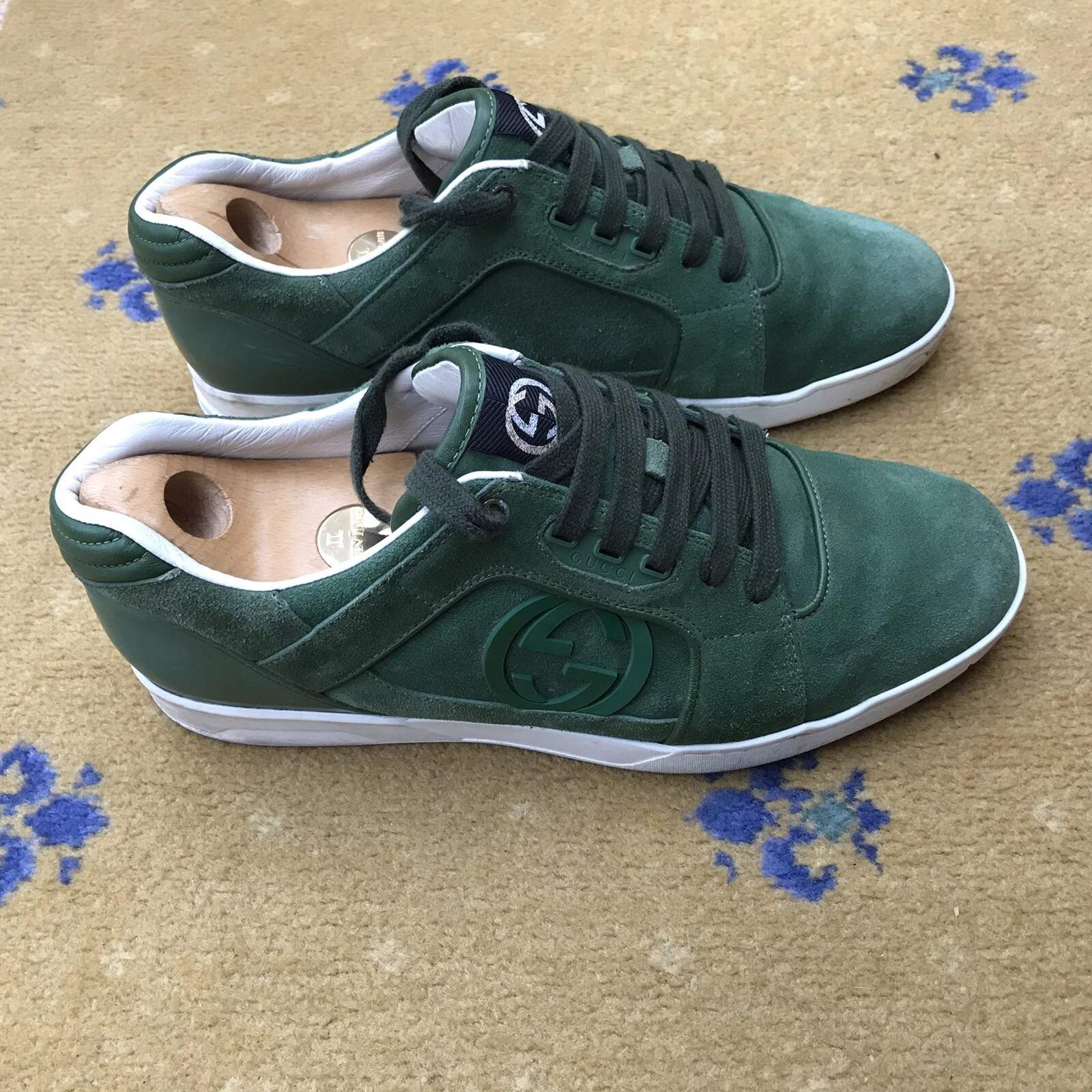 Gucci Baskets Chaussures Baskets Cuir Vert Daim Entrelacé Homme US 10 UK 9,5