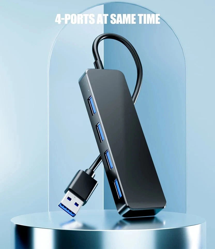 4-Port USB 3.0 Hub for Laptop Xbox Flash Drive High-Speed Expansion