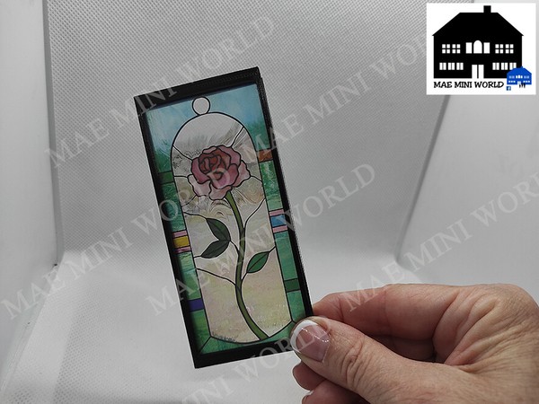 Miniature Stained Glass Window panel ROSE MODEL. Custom size. MINIATURE scale
