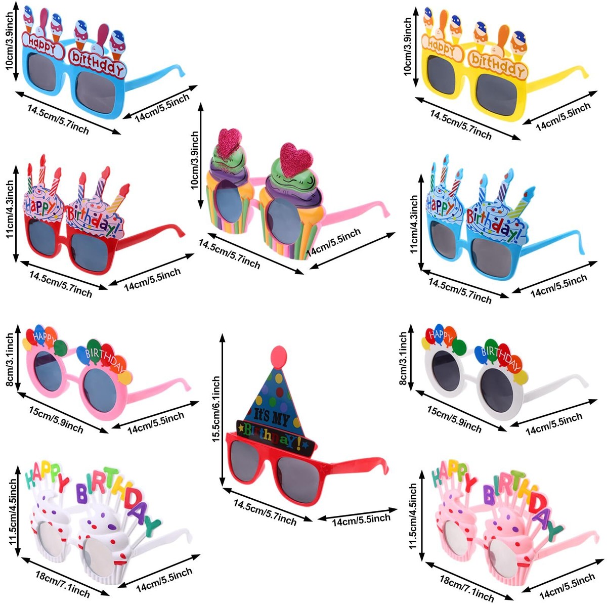 Droutti 10 Pairs Birthday Party Sunglasses Funny Photo Props