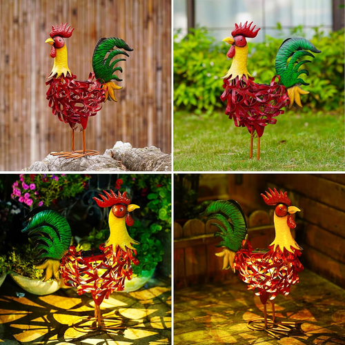 Solar Rooster Metal Garden Sculpture Statue Outdoor Garden Yard Art Decoration - Picture 6 of 6