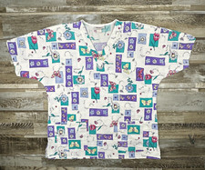 Images scrub top white purple butterfly Nurse Medical