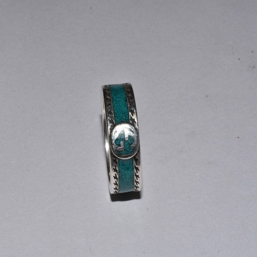 Gucci Interlocking Ring in Turquoise Enamel and Silver Size 10.75 YBC645573001 - Picture 6 of 6