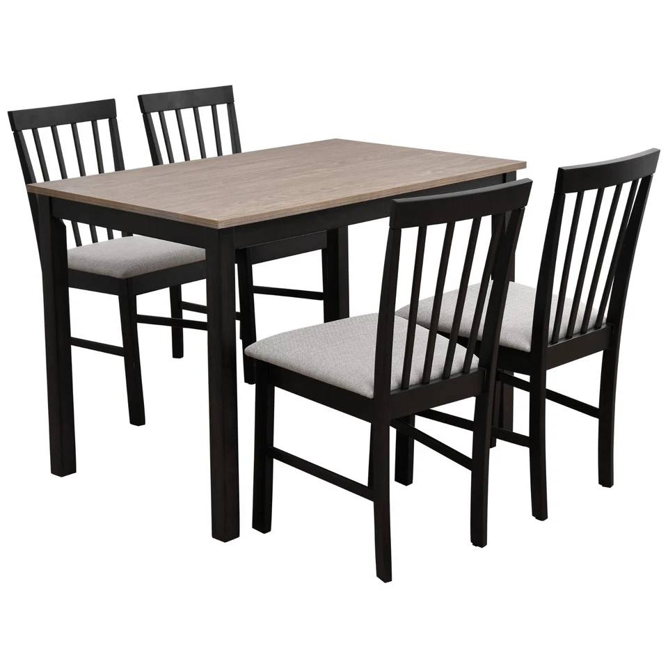 Dining Set 5-Piece Dining Room Set, 1 Wood Dining Table with 4 Fabric Chairs Set - Image 2 of 4